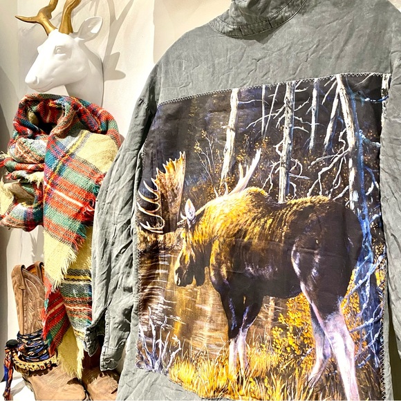 Upcycled Wildlife boho rustic shirt/shacket w country farmhouse vibe - Picture 6 of 16